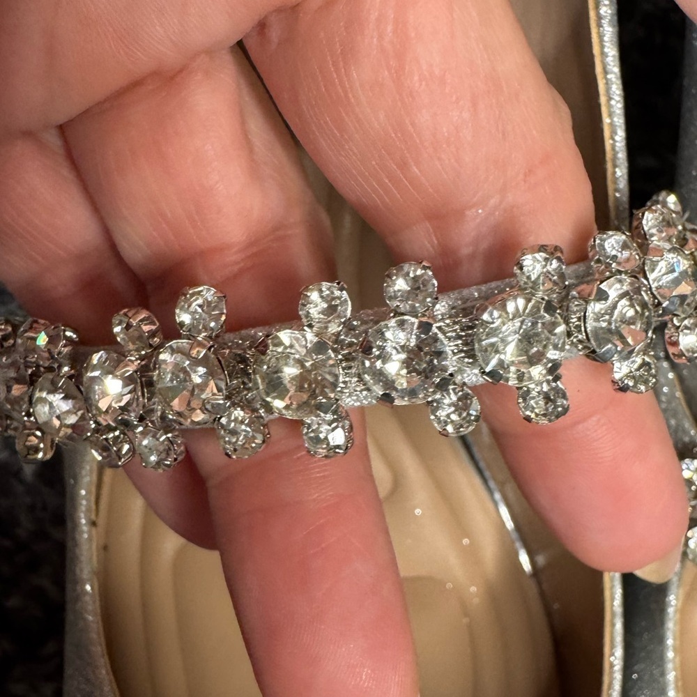 BCBGeneration Silver Glitter Heels with Rhinestone Strap - Picture 3 of 5